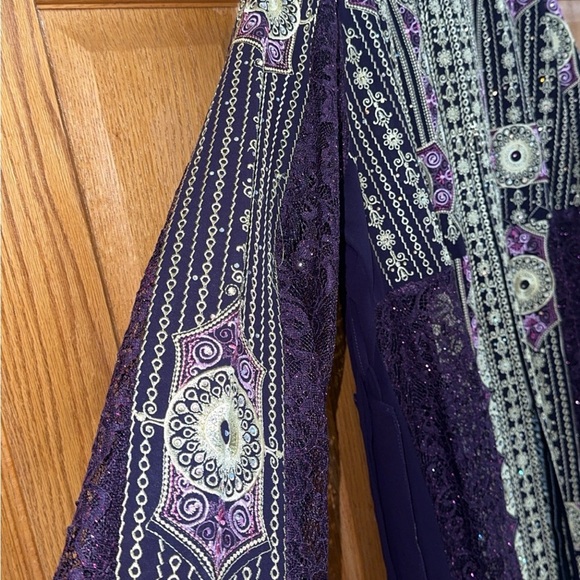 Women’s Plus Size 3pc Abaya Thobe Kaftan Purple Embroidery Dress Sz 6 US 22W 3X - Picture 10 of 16